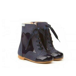 Angelitos Girls Spanish Boots Navy Leather with Satin Ribbon Ties NEW